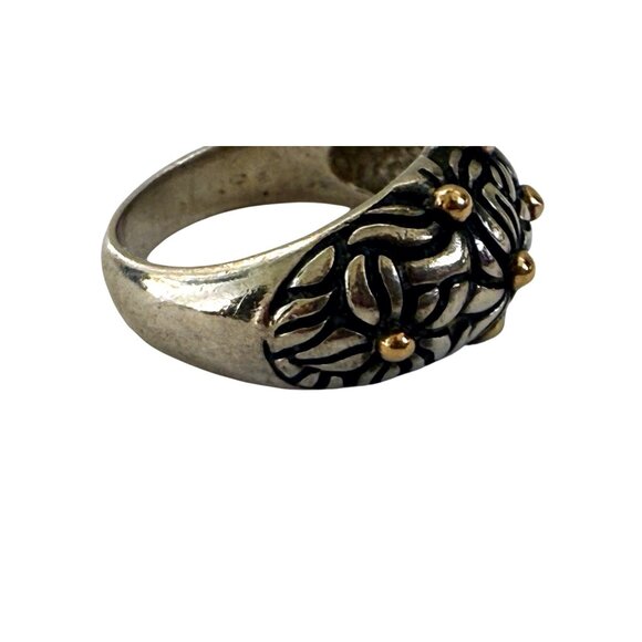 Vintage 90's 925 silver Floral Dome Ring Gold Vermeil Dots 6.4g Size 6 3/4 - Picture 12 of 12